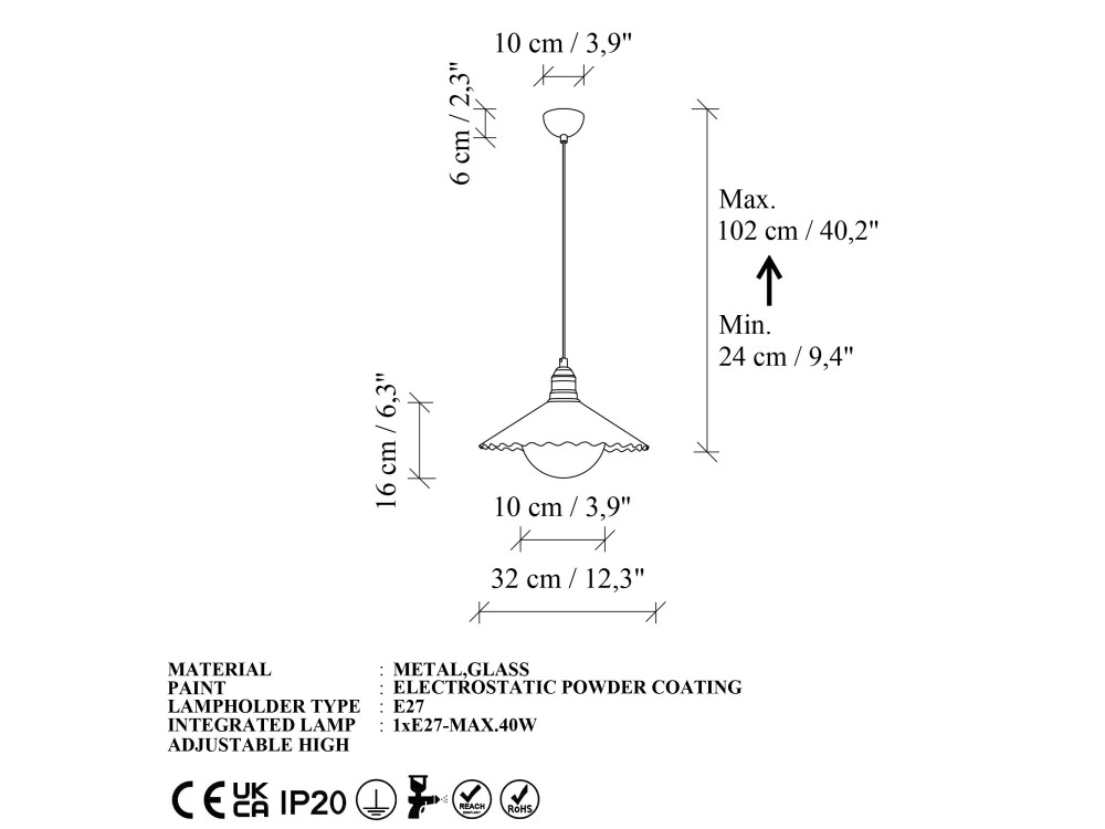 "Plise" Metal Pendant Light - 32 x 32 cm - Gray