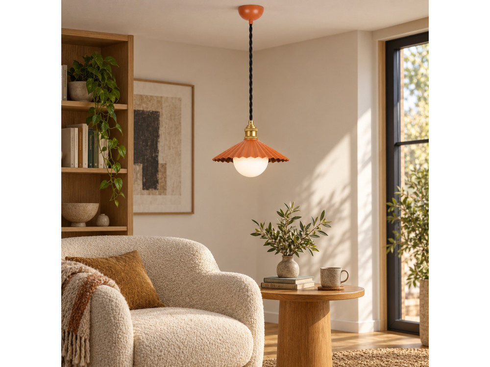 "Plise" Metal Pendant Light - 32 x 32 cm - Orange