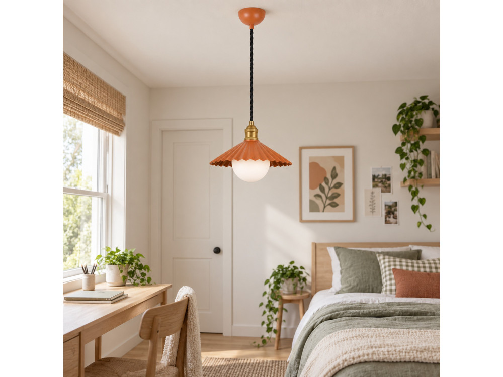"Plise" Metal Pendant Light - 32 x 32 cm - Orange