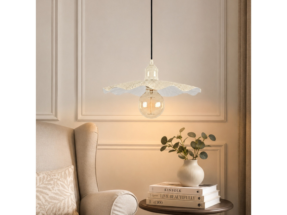 "Ondula" Metal Pendant Light - 34 x 34 cm - Beige