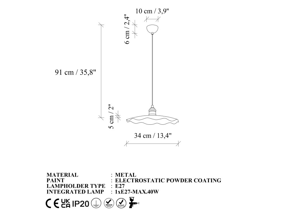 "Ondula" Metal Pendant Light - 34 x 34 cm - Dark Green