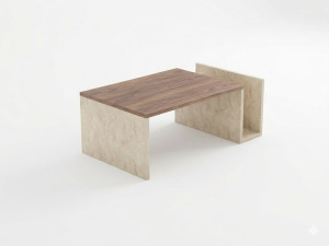 "Memo" Wooden Coffee Table - 86.8 x 32.4 x 50 cm - Travertine / Venezia Walnut