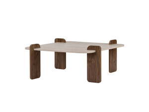 "Marais" Wooden Coffee Table - 117 x 35 x 117 cm - Travertine / Venezia Walnut