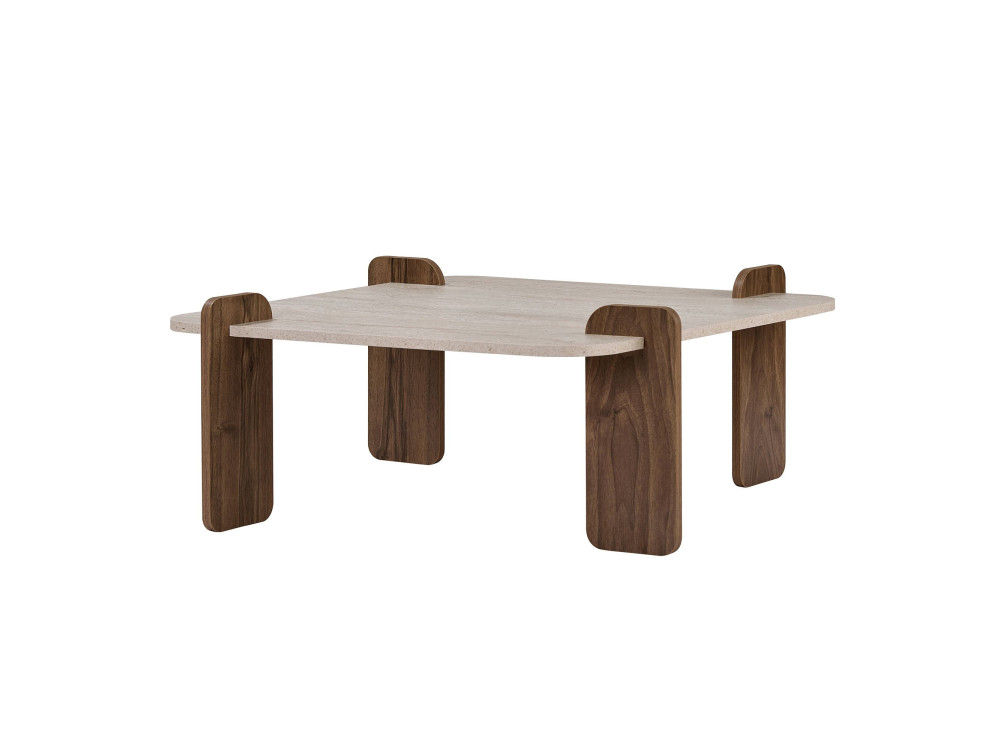 "Marais" Wooden Coffee Table - 117 x 35 x 117 cm - Travertine / Venezia Walnut