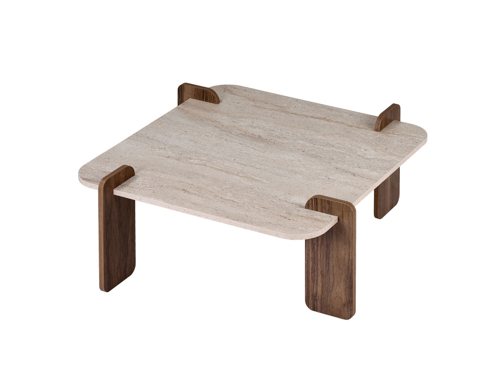 "Marais" Wooden Coffee Table - 117 x 35 x 117 cm - Travertine / Venezia Walnut