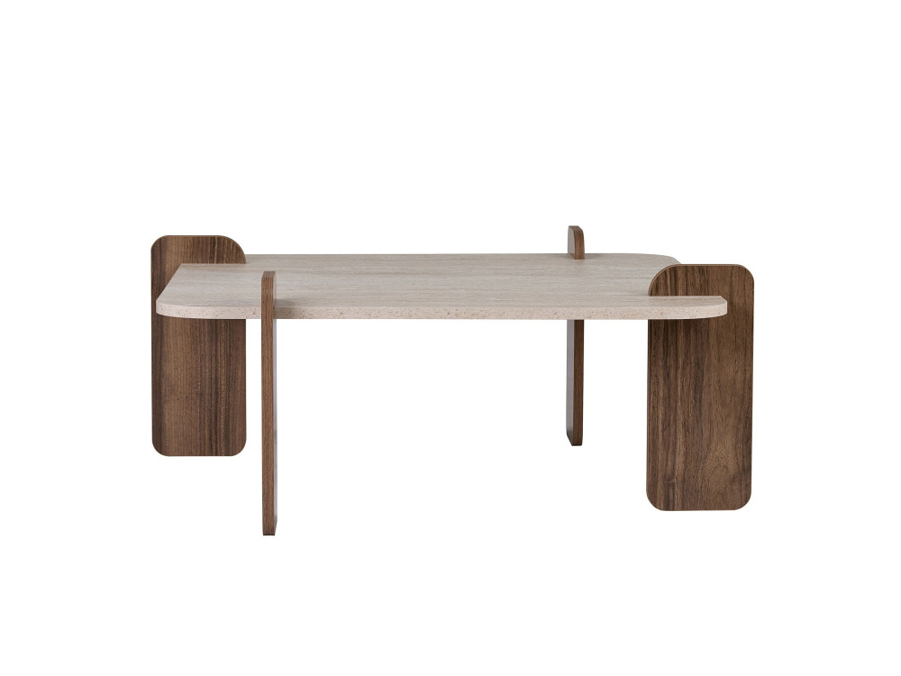 "Marais" Wooden Coffee Table - 117 x 35 x 117 cm - Travertine / Venezia Walnut