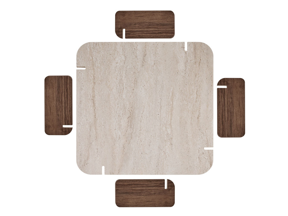 "Marais" Wooden Coffee Table - 117 x 35 x 117 cm - Travertine / Venezia Walnut