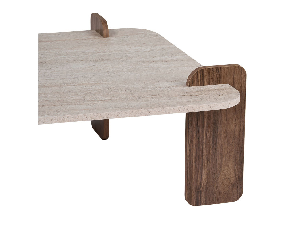 "Marais" Wooden Coffee Table - 117 x 35 x 117 cm - Travertine / Venezia Walnut