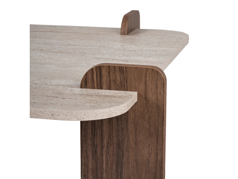 "Marais" Wooden Coffee Table - 117 x 35 x 117 cm - Travertine / Venezia Walnut