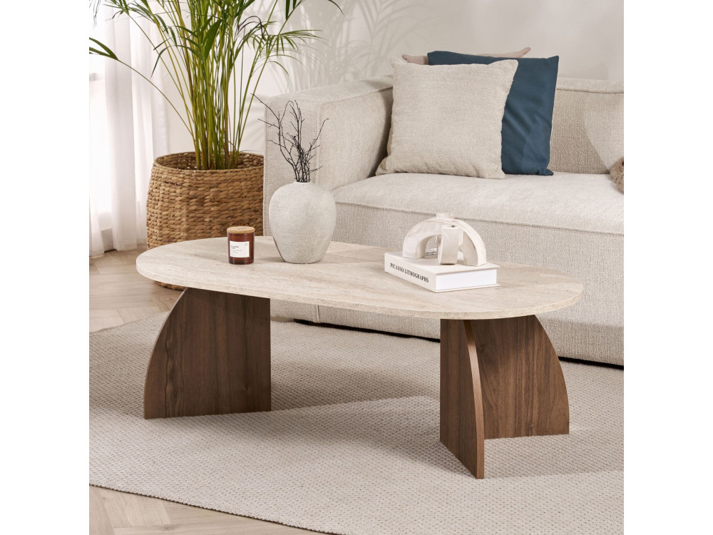 "Melina" Wooden Coffee Table - 120 x 40 x 60 cm - Travertine / Venezia Walnut