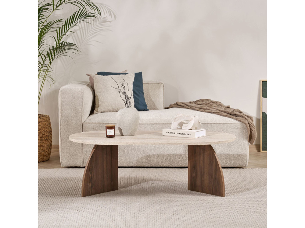 "Melina" Wooden Coffee Table - 120 x 40 x 60 cm - Travertine / Venezia Walnut
