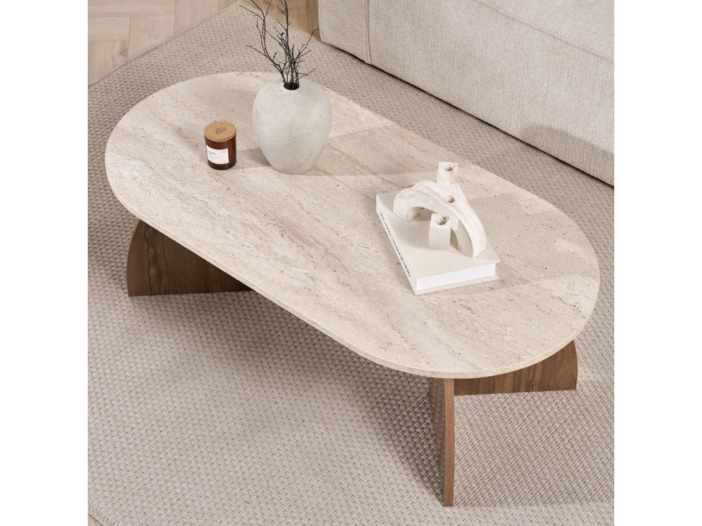 "Melina" Wooden Coffee Table - 120 x 40 x 60 cm - Travertine / Venezia Walnut