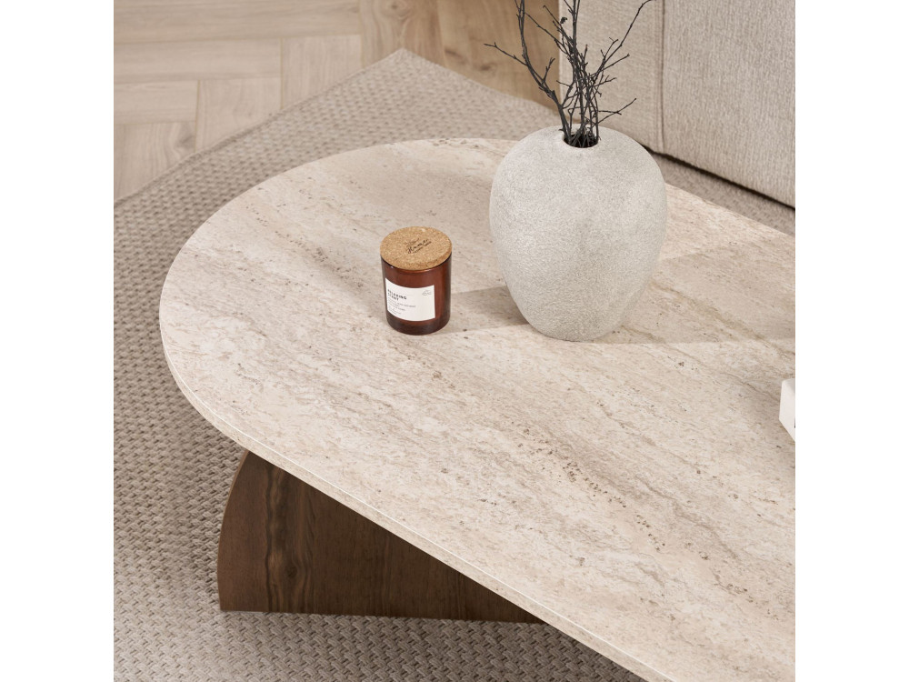 "Melina" Wooden Coffee Table - 120 x 40 x 60 cm - Travertine / Venezia Walnut