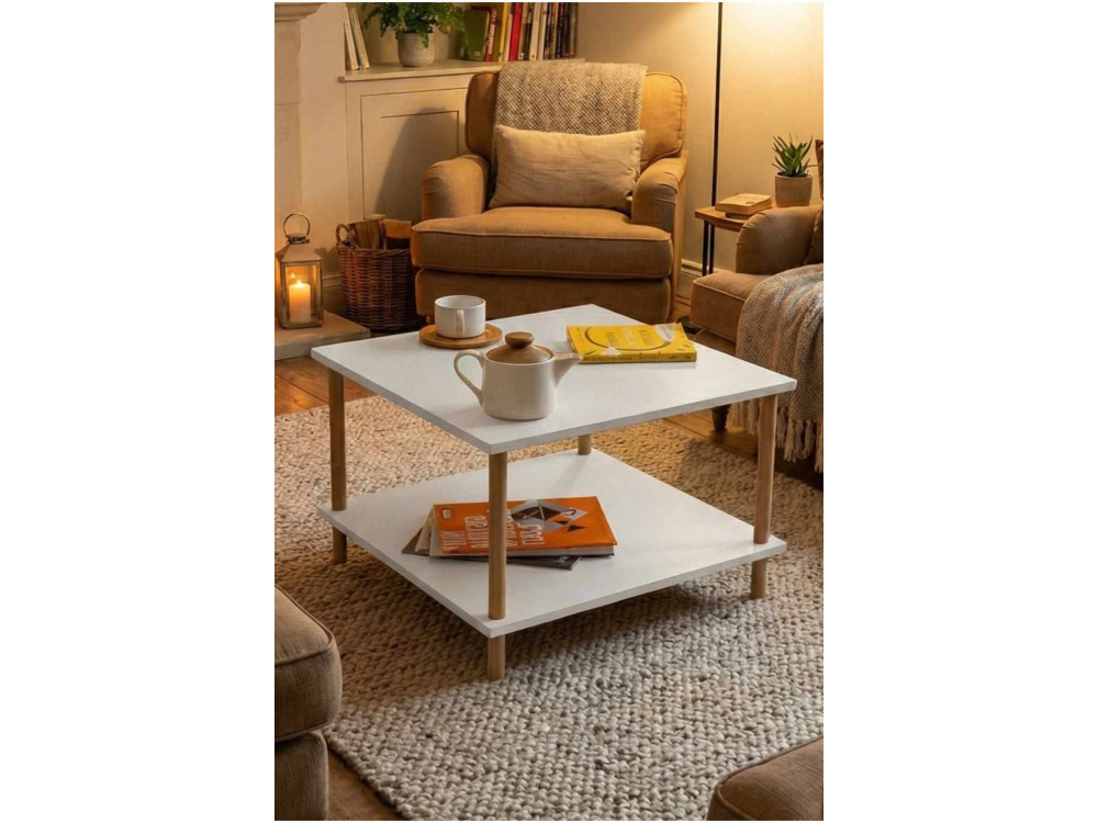"Peka-0049" Wooden Coffee Table - 60 x 42.5 x 60 cm - White