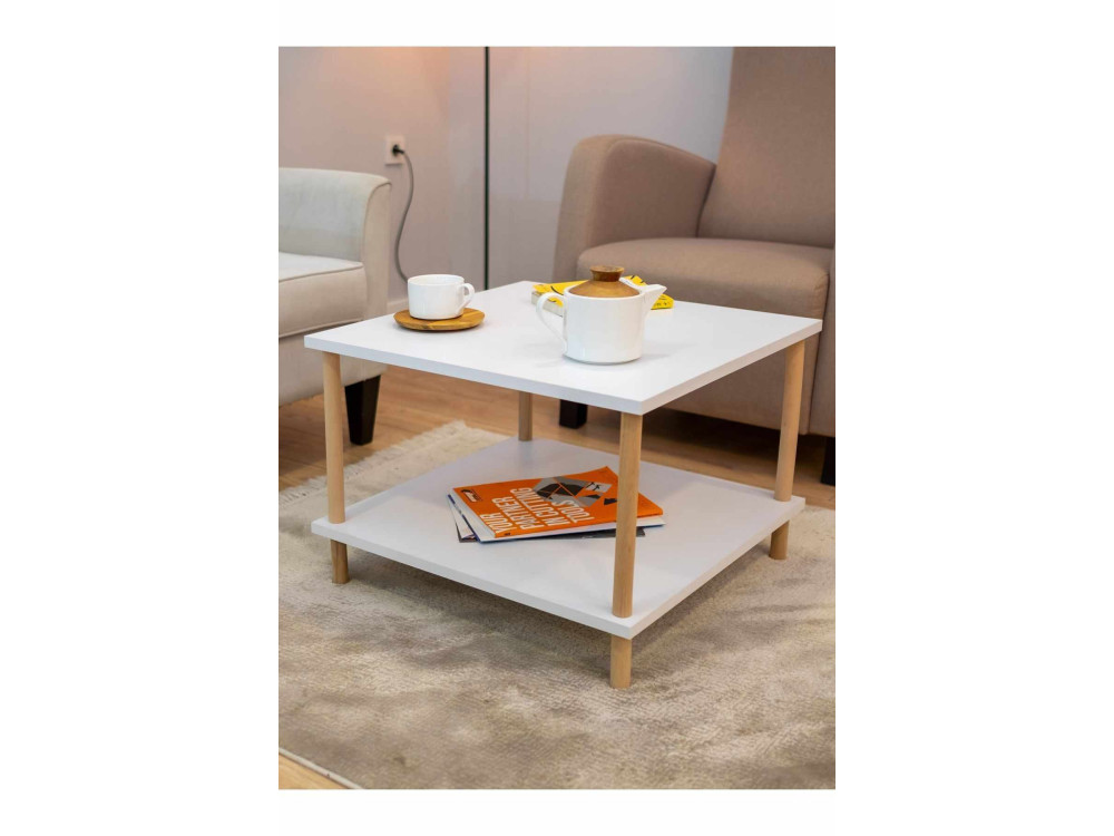"Peka-0049" Wooden Coffee Table - 60 x 42.5 x 60 cm - White