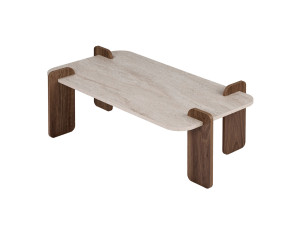 "Renard" Wooden Coffee Table - 147 x 35 x 87 cm - Travertine / Venezia Walnut
