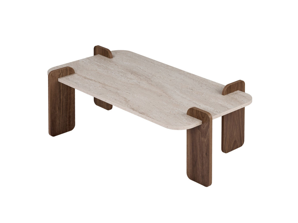 "Renard" Wooden Coffee Table - 147 x 35 x 87 cm - Travertine / Venezia Walnut