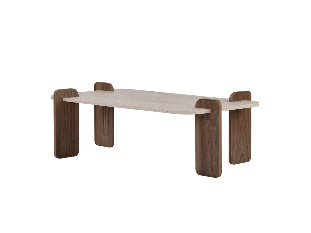 "Renard" Wooden Coffee Table - 147 x 35 x 87 cm - Travertine / Venezia Walnut