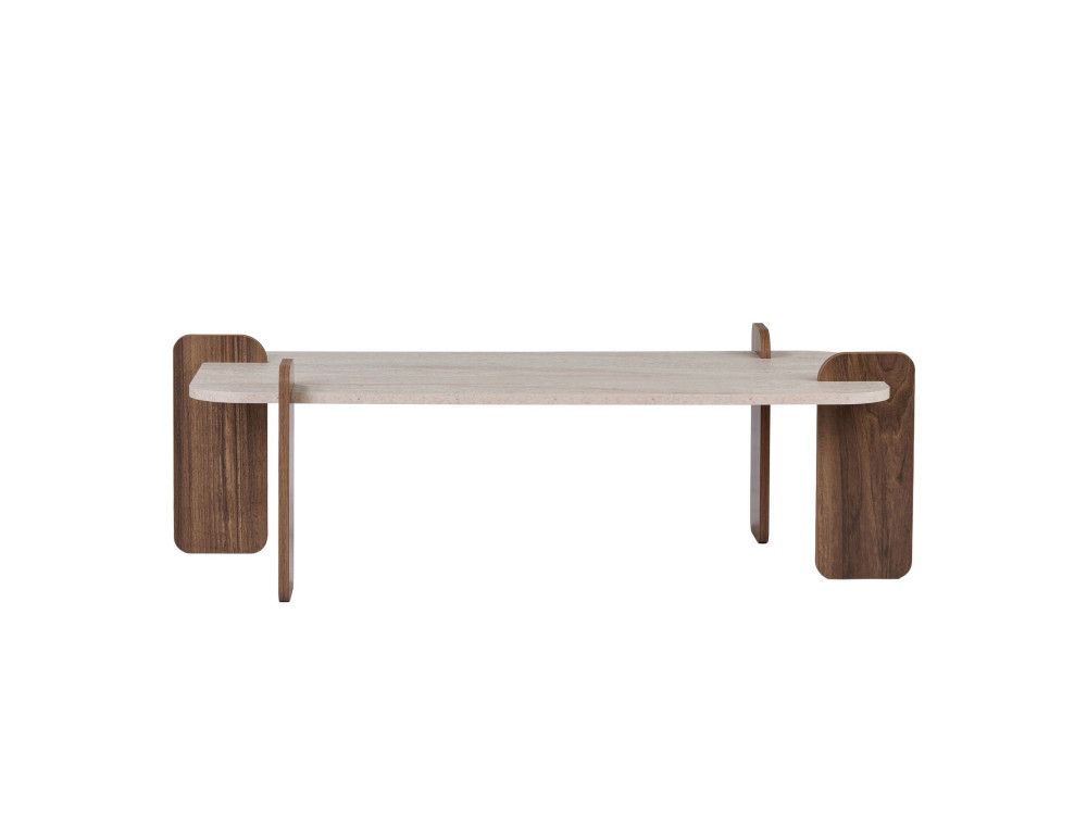 "Renard" Wooden Coffee Table - 147 x 35 x 87 cm - Travertine / Venezia Walnut
