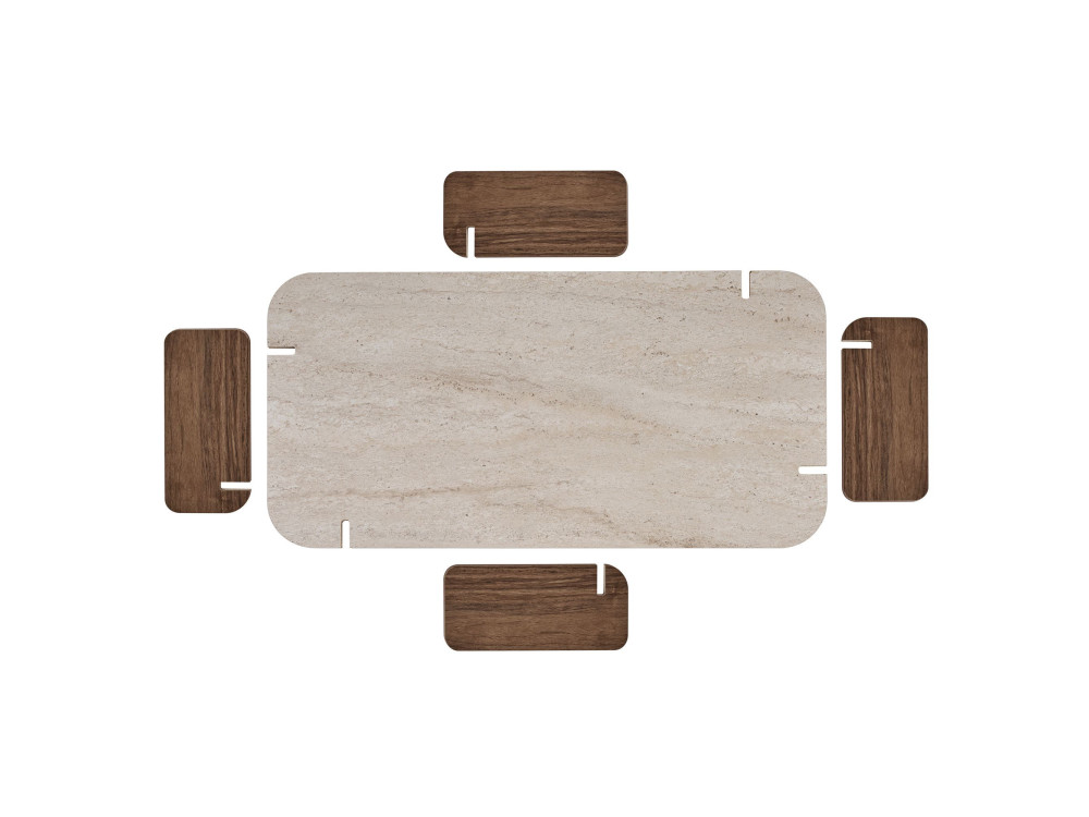 "Renard" Wooden Coffee Table - 147 x 35 x 87 cm - Travertine / Venezia Walnut