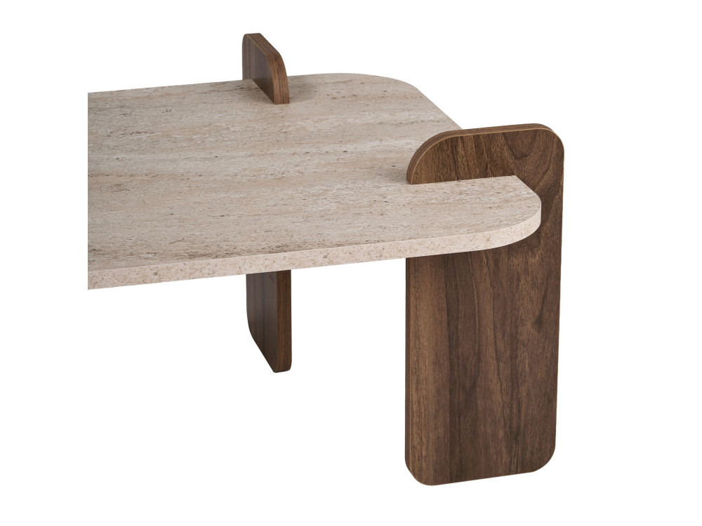 "Renard" Wooden Coffee Table - 147 x 35 x 87 cm - Travertine / Venezia Walnut