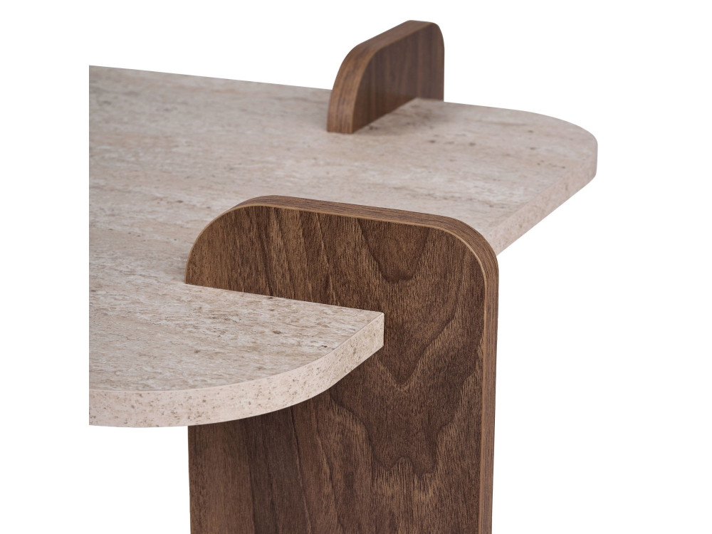 "Renard" Wooden Coffee Table - 147 x 35 x 87 cm - Travertine / Venezia Walnut