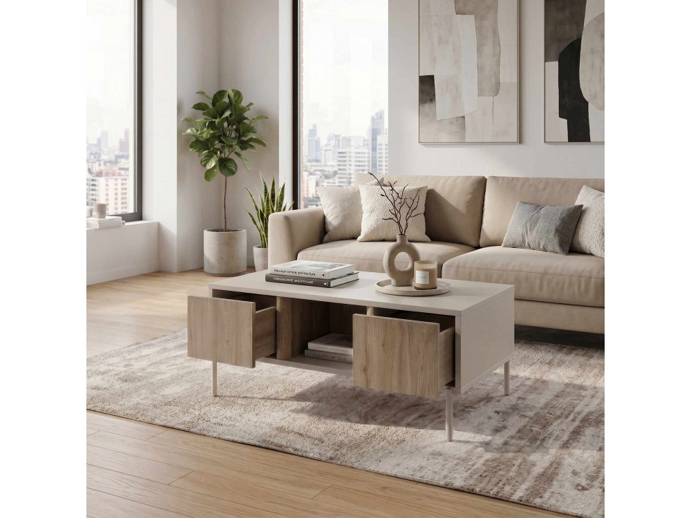 "VENTRO" Wooden Coffee Table - 100 x 42 x 60 cm - Stoneware