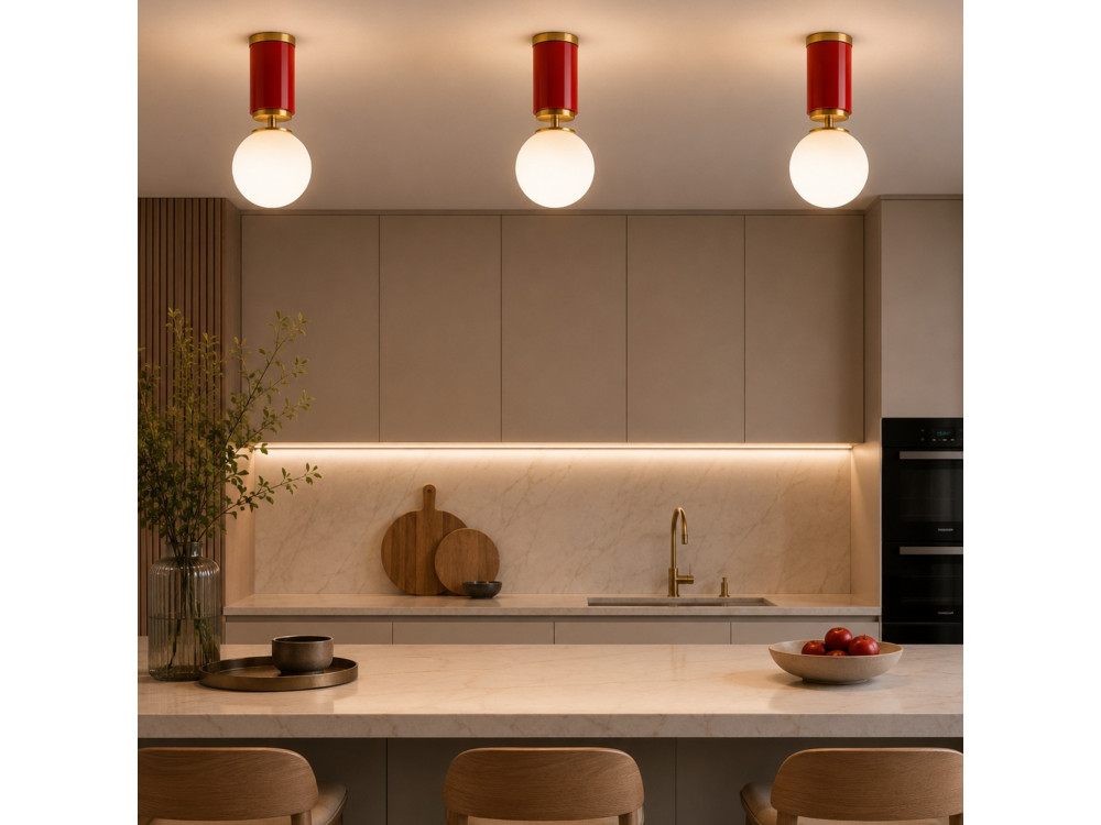 "Moira" Metal Ceiling Light - 15 x 15 x 38 cm - Red