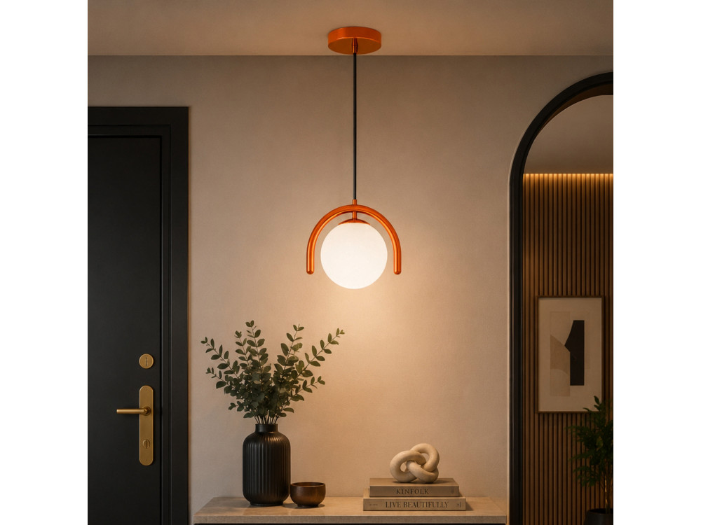 "GEDIK-20441" Metal Pendant Light - 20 x 20 cm - Brown / Orange