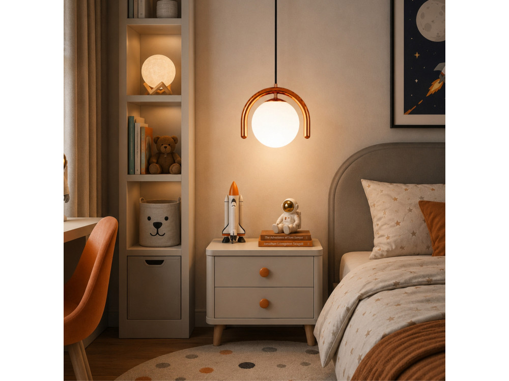 "GEDIK-20441" Metal Pendant Light - 20 x 20 cm - Brown / Orange