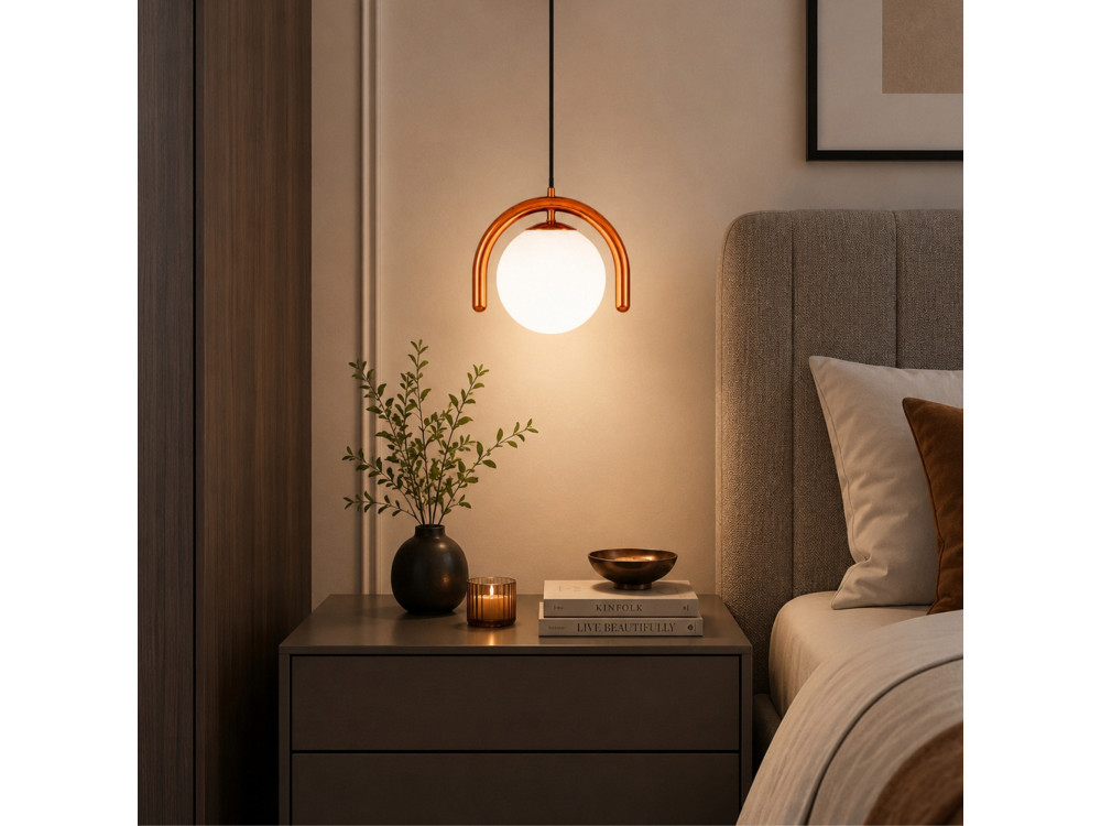 "GEDIK-20441" Metal Pendant Light - 20 x 20 cm - Brown / Orange