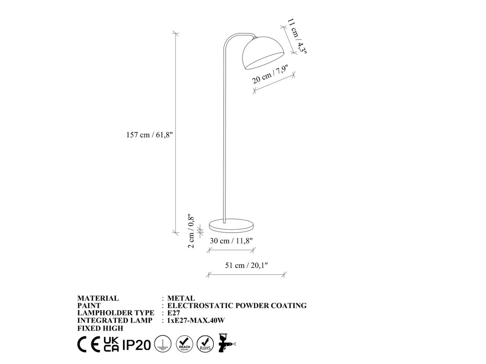 "Yaka" Metal Floor Lamp - 51 x 51 cm - Mint Green