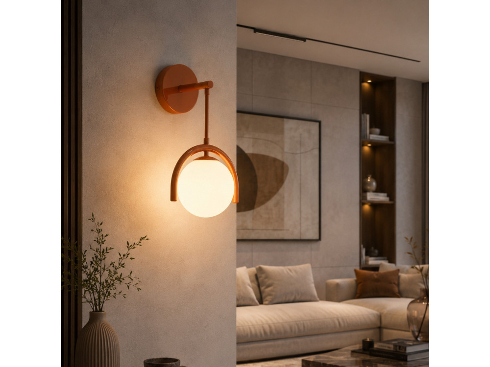 "GEDIK-20445" Metal Wall Sconce - 20 x 20 cm - Brown / Orange