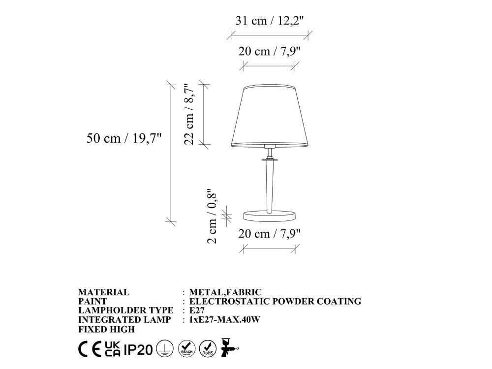 "Milano" Metal Table Lamp - 31 x 31 cm - Beige