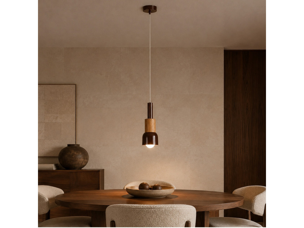 "Elwood" Metal Pendant Light - 10 x 25 cm - Brown