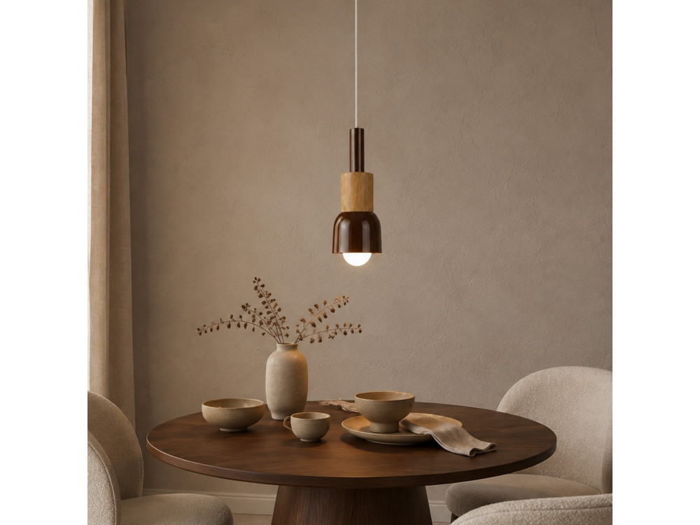 "Elwood" Metal Pendant Light - 10 x 25 cm - Brown