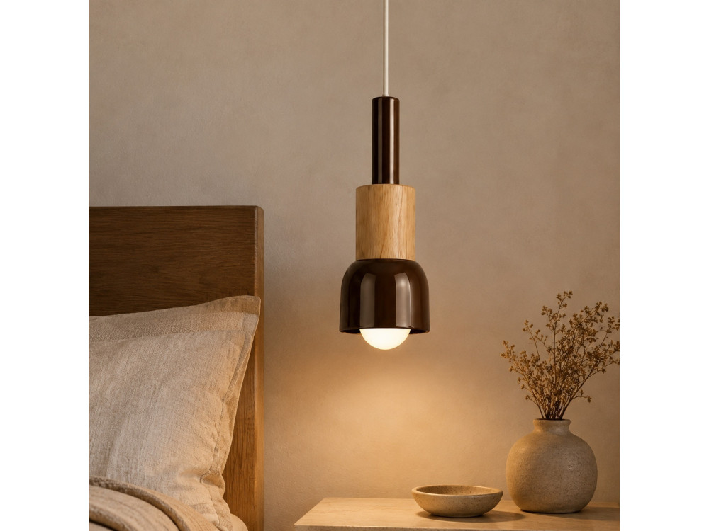 "Elwood" Metal Pendant Light - 10 x 25 cm - Brown