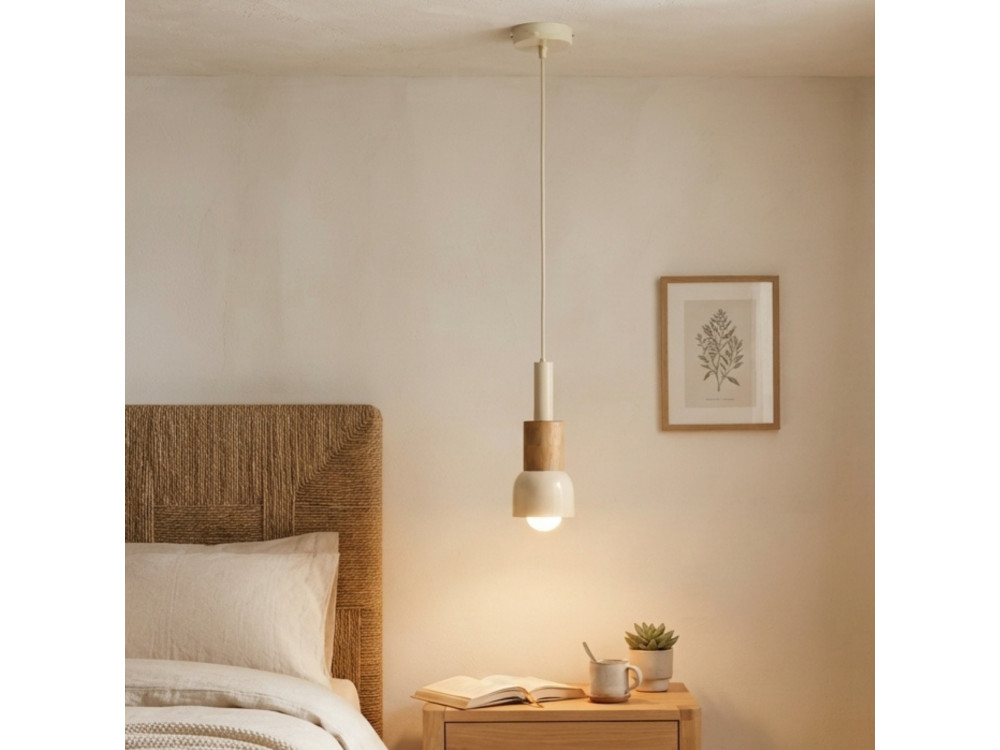 "Elwood" Metal Pendant Lamp - 10 x 25 cm - Beige