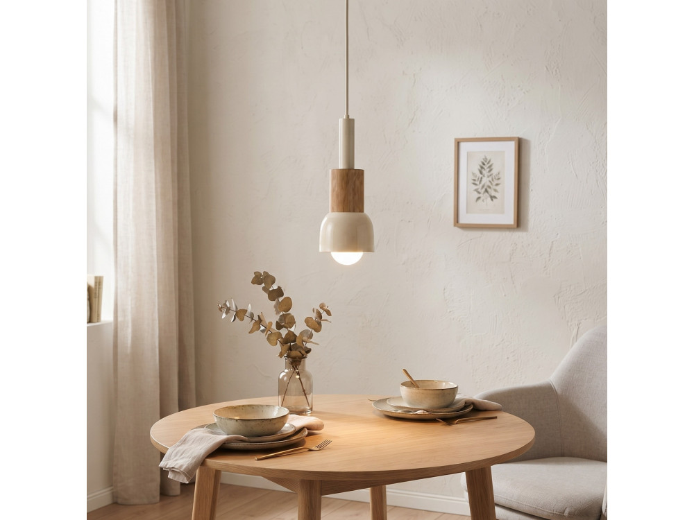 "Elwood" Metal Pendant Lamp - 10 x 25 cm - Beige