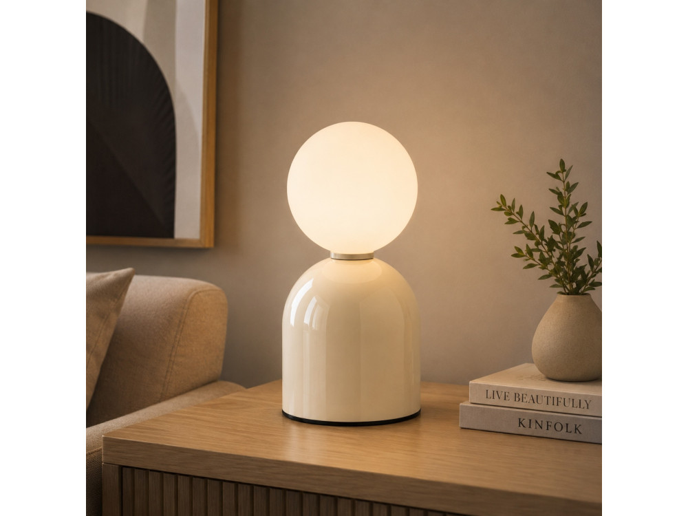"Pupa" Metal Table Lamp - 14 x 14 x 25 cm - Beige