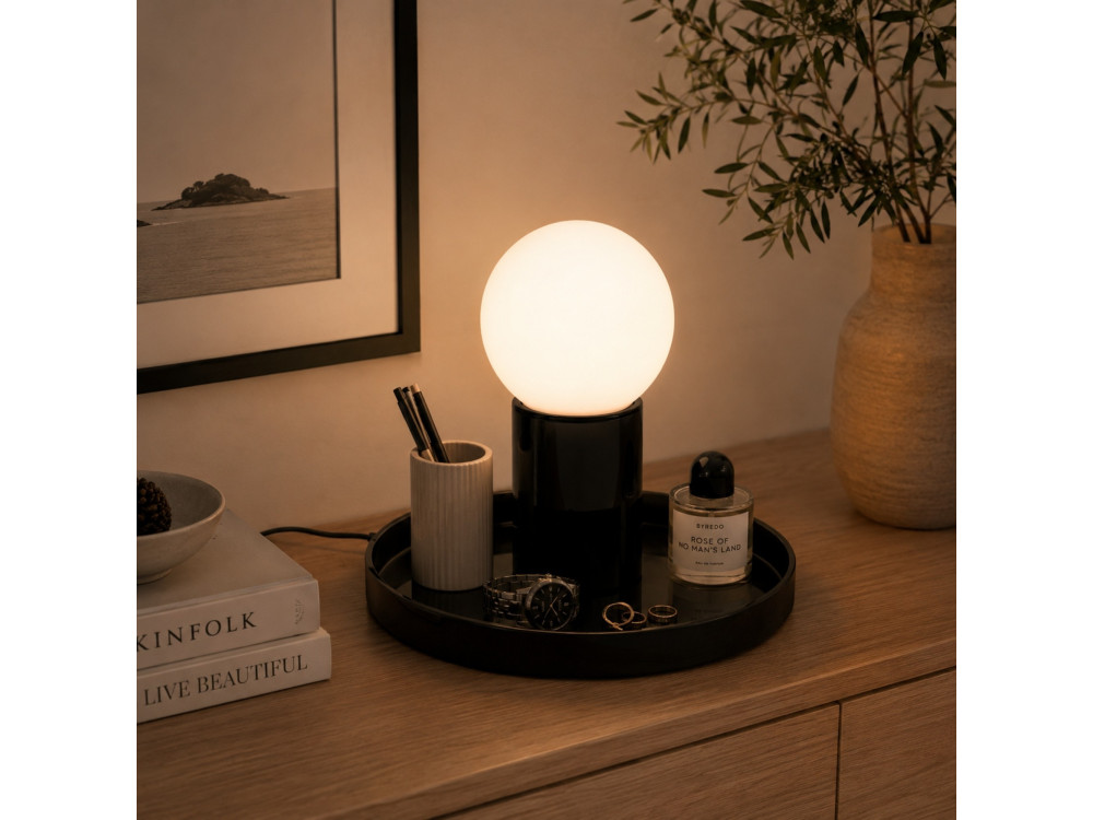 "Tray" Metal Table Lamp - 20 x 20 x 17 cm - Black