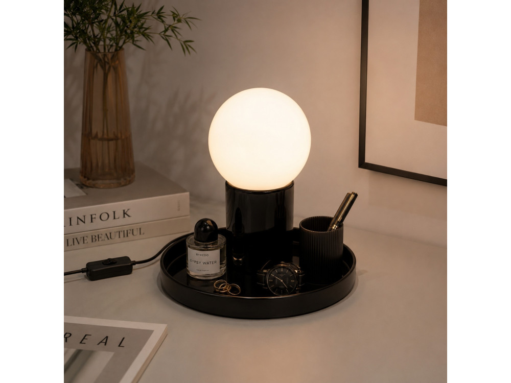 "Tray" Metal Table Lamp - 20 x 20 x 17 cm - Black