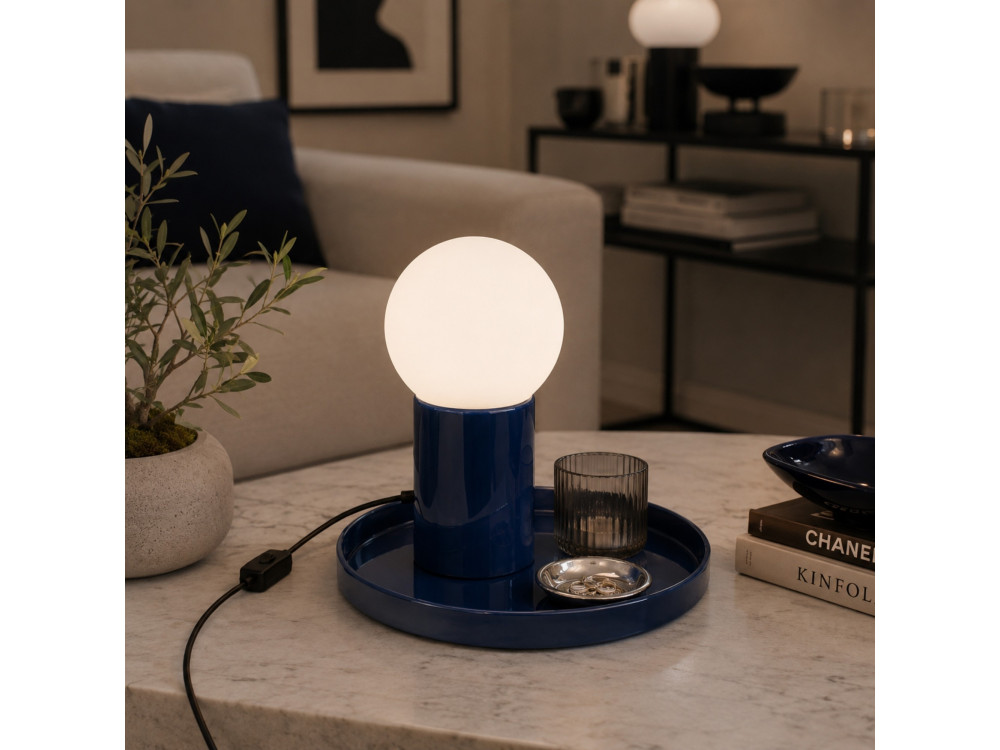 "Tray" Metal Table Lamp - 20 x 20 x 17 cm - Blue