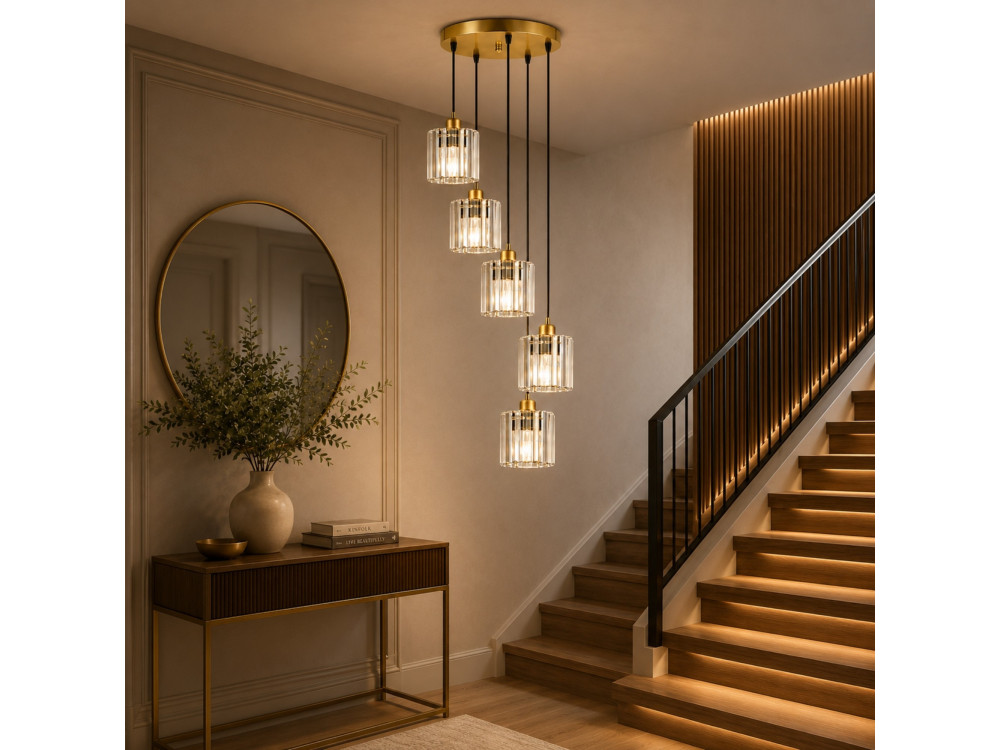 "Yakops" Metal Chandelier - 47 x 47 x 105 cm - Yellow