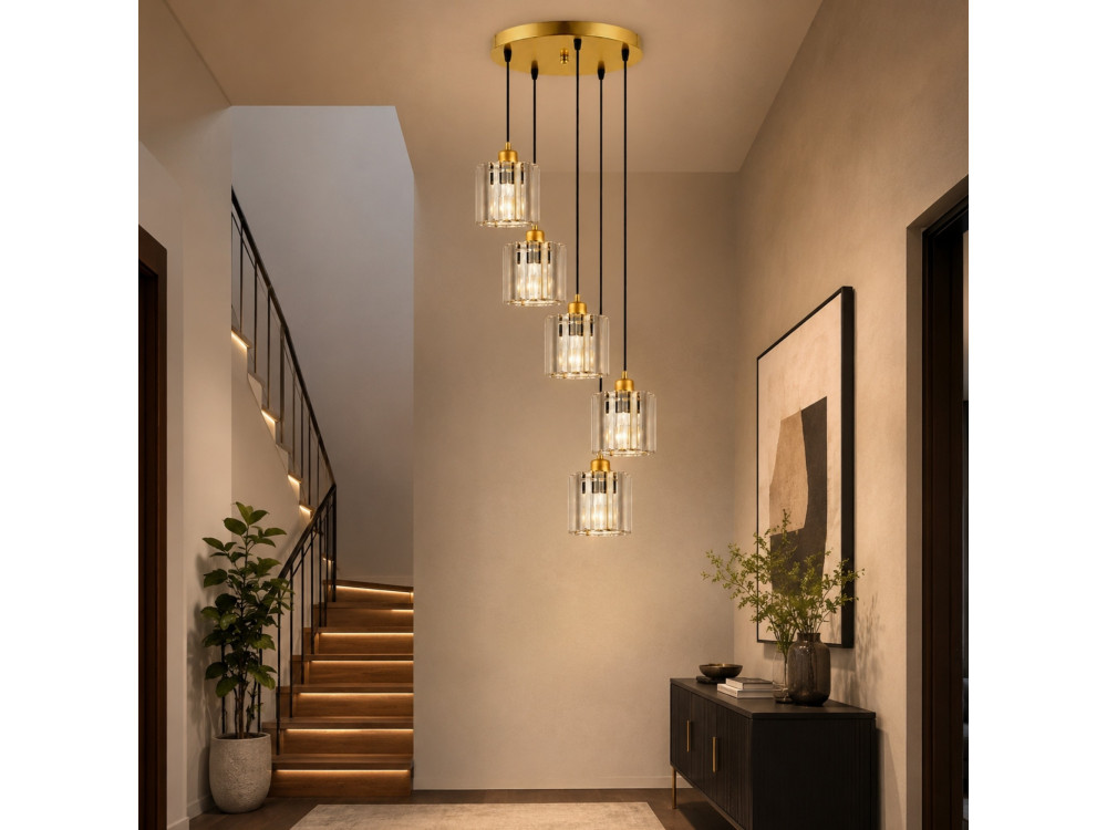 "Yakops" Metal Chandelier - 47 x 47 x 105 cm - Yellow