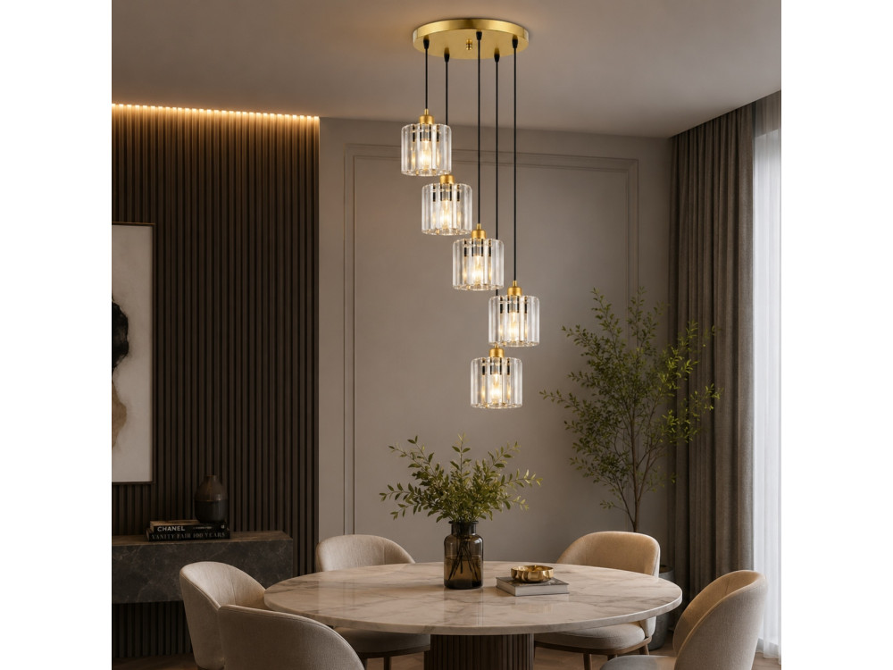 "Yakops" Metal Chandelier - 47 x 47 x 105 cm - Yellow
