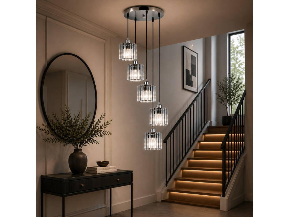 "Yakops" Metal Chandelier - 47 x 47 x 105 cm - Gray