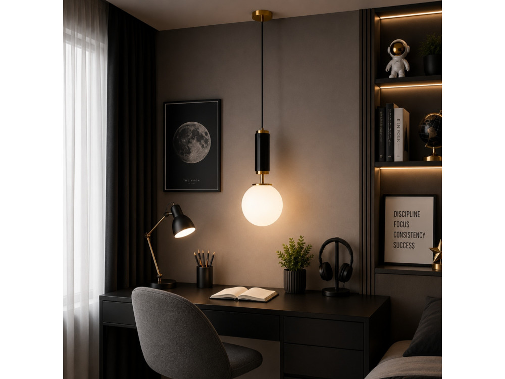 "Moira" Metal Pendant Light - 15 x 15 x 120 cm - Black
