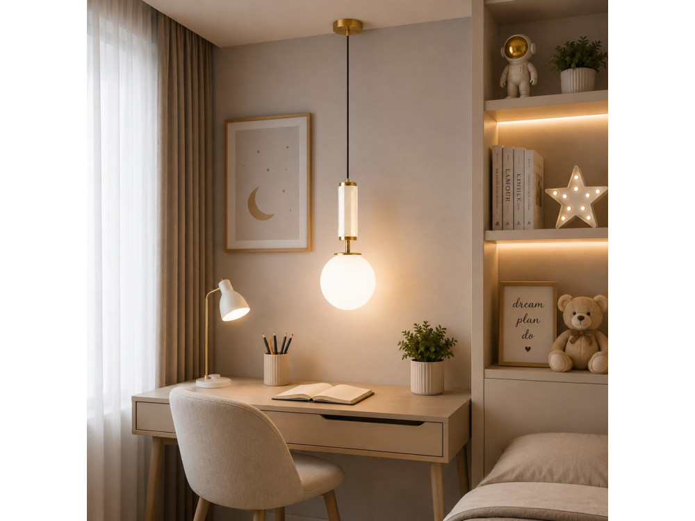 "Moira" Metal Pendant Light - 15 x 15 x 120 cm - Beige