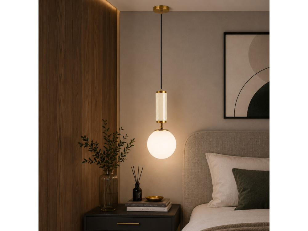 "Moira" Metal Pendant Light - 15 x 15 x 120 cm - Beige